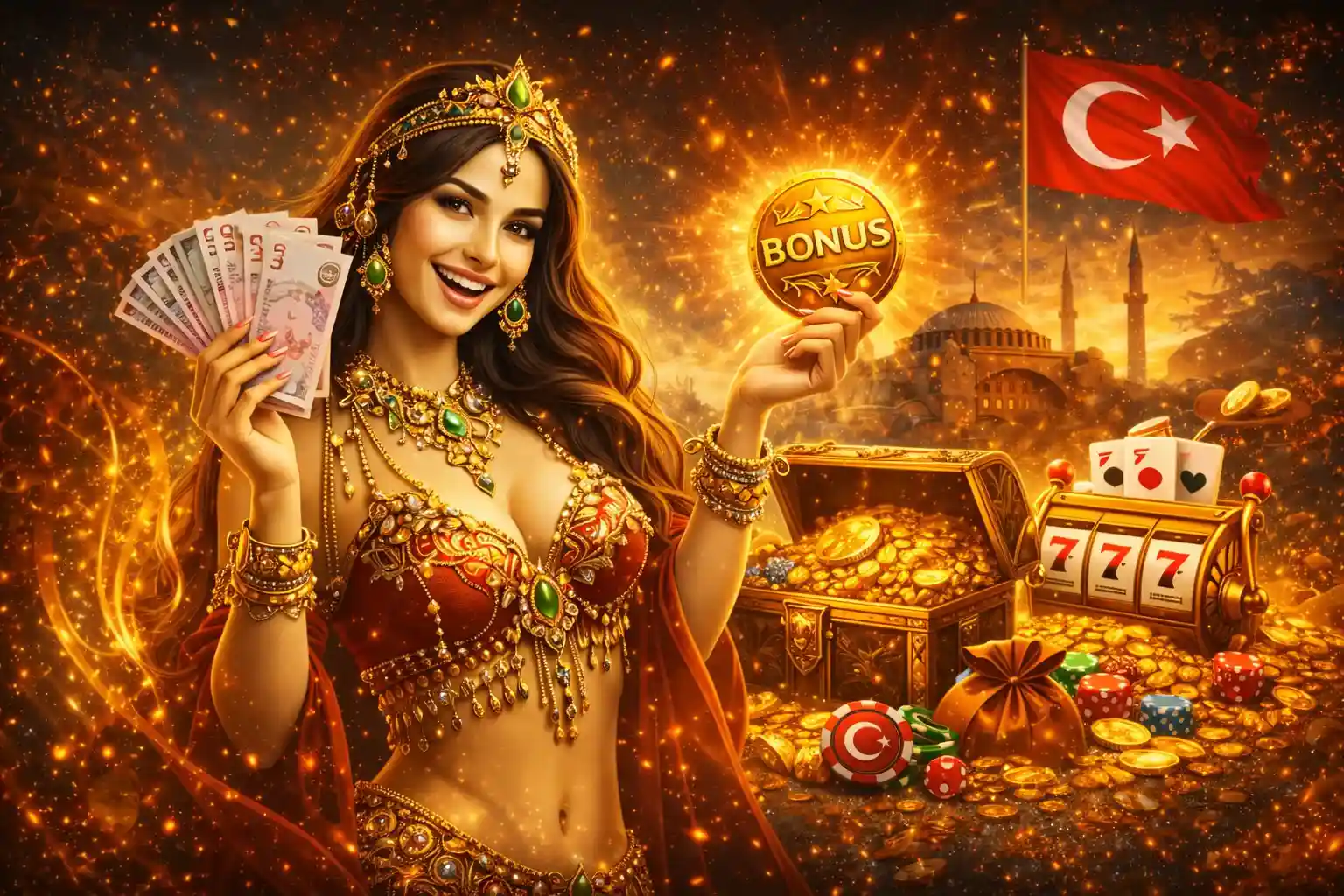 Türk oyunculara özel nakit ödüller ve cazip bonus teklifleri sunan promosyon görseli